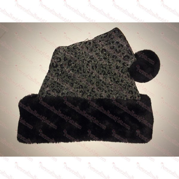 Silver & Black Sparkle Cheetah Santa Hat