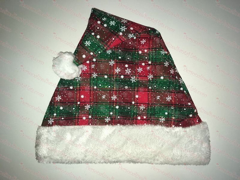 Plaid Santa Hat with White Snow